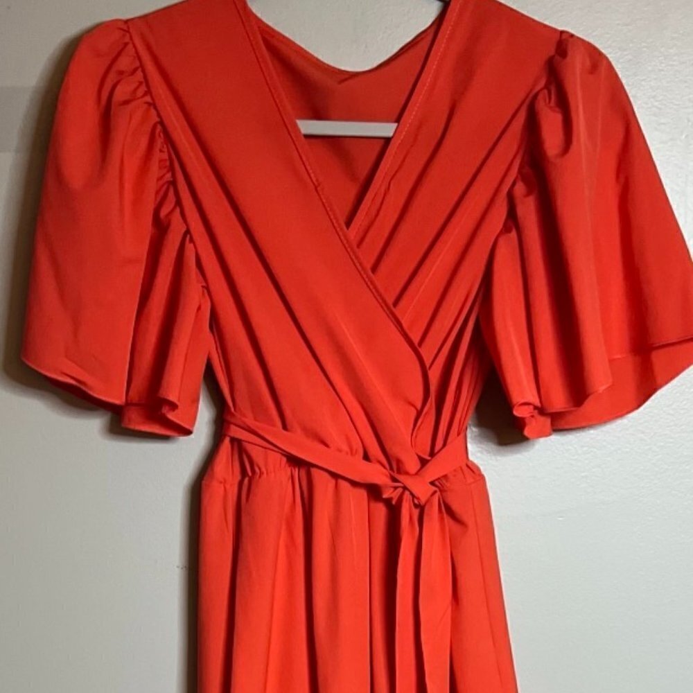 Orniya Women's Belted Surplice Flutter Sleeve Maxi Dress in Size 8 in Orange - Picture 4 of 8
